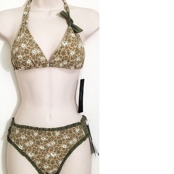 MARC JACOBS COLETTE 2PC BIKINI BALSAM TAN OLIVE GREEN FLORAL SWIMSUIT M NWT - Picture 1 of 11
